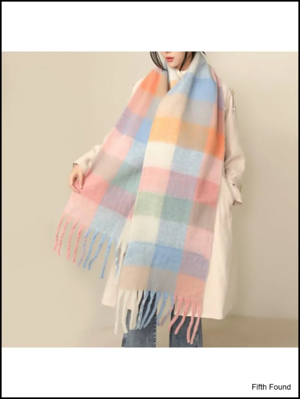 Chunky Knit Plaid Scarf Oversized Long Winter Shawl Acrylic